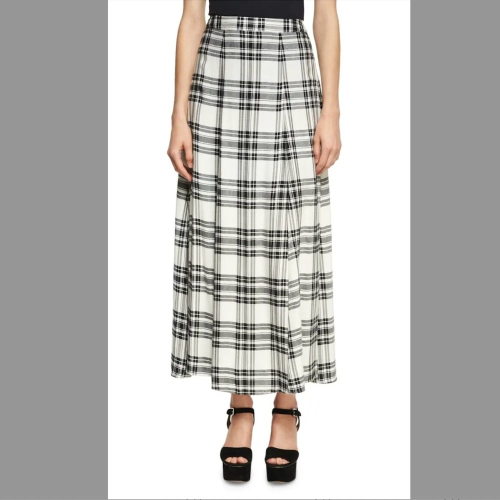 Alice + Olivia Maxi Plaid Skirt, Size 2, Black and White